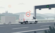 Furgon z przyczepą przy bramownicy e-TOLL, znak 3,5 t