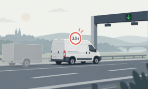 Furgon z przyczepą przy bramownicy e-TOLL, znak 3,5 t