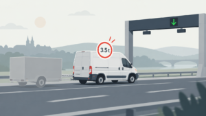 Furgon z przyczepą przy bramownicy e-TOLL, znak 3,5 t